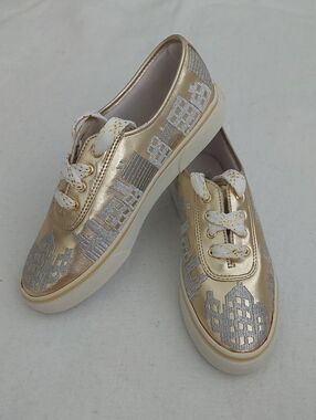Vintage SEBASTINO Metallic Gold and Silver Lace-Up Sneakers for Women NWOT